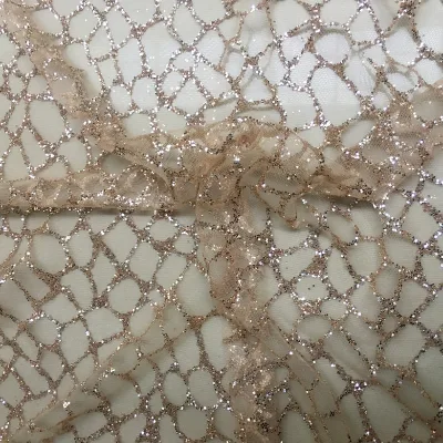 DELACE Shiny Naked pink Network Mesh Fabric with Sequins for Wedding Dress