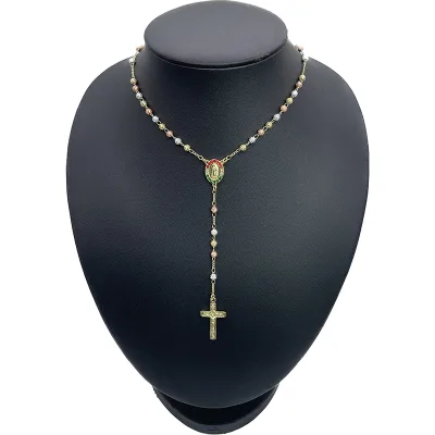 Gold Plated Brass Chain Necklace Religious Rosary Cross Pendant Long Saint Benedict Guadalupe Necklace for Women
