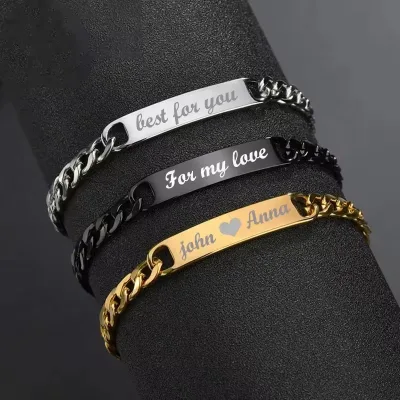 Custom Engraved Classic Style Stainless Steel Hand Bands and Bracelets Blank Bangle for Gold Men and Women with Custom Text