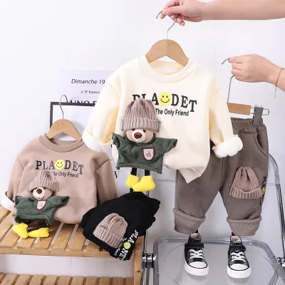 Two-Piece Fashionable Boys' Suits for Kids Aged 0-5 Years Spring & Fall Cartoon Stereo Bear Sweatshirts