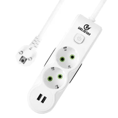 Portable Design EU Standard 2 Way 2 USB With Switch With 3/5/8 Meters Cable Electrical Power Strip