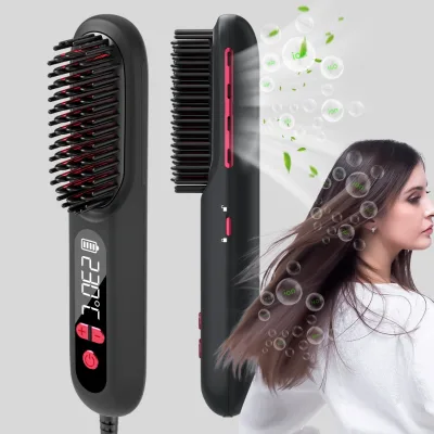 Negative Ion Nano Multifunctional Anti Scald AdjustableTemp Long Lasting LCD Cordless Rechargeable Portable Straightener Brush