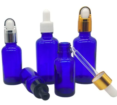 100ml Blue Cylinder Glass Bottle with Dropper Essential Oil