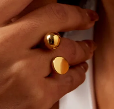 New European American Minimalist Round Disc Featuring High End Design 18K Gold Plated Ring Open Finger Ring Style