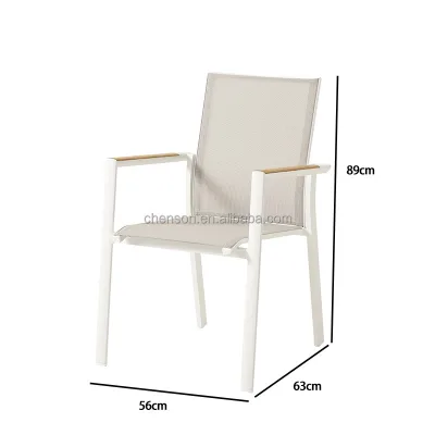 Cheap Wholesale Modern Stackable Garden Chair Outdoor White Mesh Chairs Teak Wood Dining Chair
