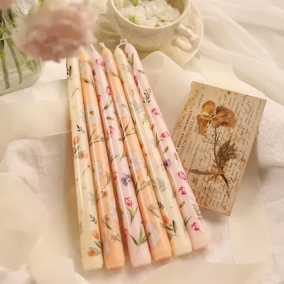 Handmade 2-Pcs Floral Pillar Dinner Candles with Dropless Design Smockless Taper Candles Bulk for Wedding and Mother's Day