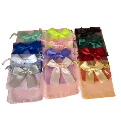 Simple Colorful Organza Translucency Bowknot Jewelry Gift Storage Bag Sundries Storage Mesh Bag