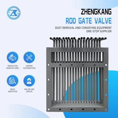 Zhengkang Manual Pneumatic Rod Double Layer Bar Grate Discharging Gate Valve Bulk Material Silo Coal Ore Feeding Control