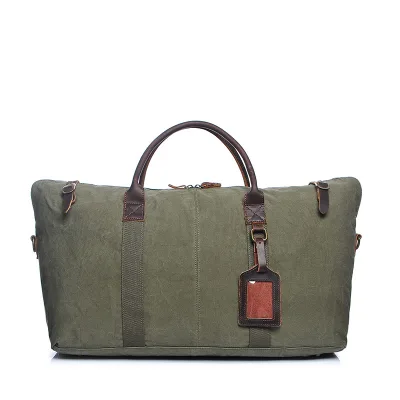 Canvas Genuine Leather Large Capacity Overnight Luggage Duffel Bag Vintage Weekender Bags for Travelling