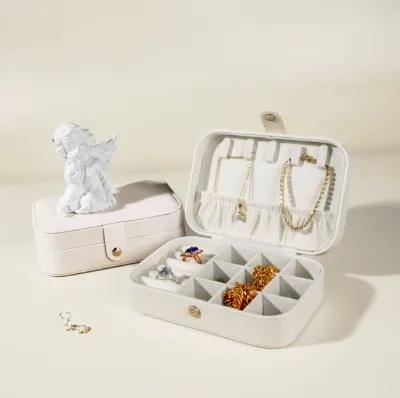 Large Capacity PU Leather Fashion Durable Button Closure Portable Multi-Function Jewelry Storage Box for Rings Earrings