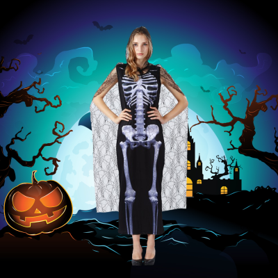 Halloween Adult Death Costume Scary Funny Skeleton Ghost Costume Skeleton Cape Princess Dress