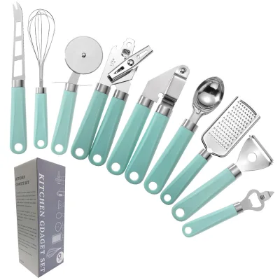 Fully Functional 9 Pieces Kitchen Tools Set Stainless Steel Kitchen Gadgets Utensils Set with Plastic Handle