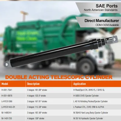 Packer Hydraulic Cylinder for Garbage Truck Double Acting Heavy Duty Design with 1 Year Replacement Warranty