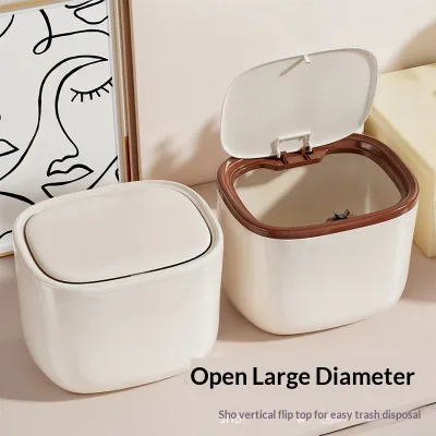 Sleek High-End Plastic Square Desktop Trash Can for Living Room Coffee Table & Student Dorms-Press-To-Open Waste Bin