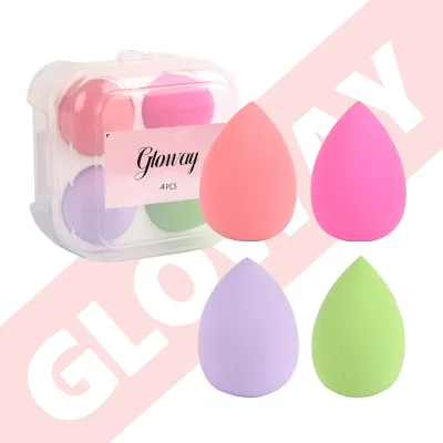 Custom Sticker Latex Free Foundation Blending Sponge 4 Pcs Dry and Wet Use Makeup Sponge Set With Egg Holder Box