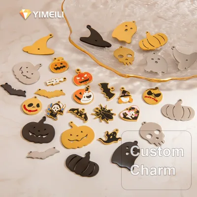 YIMEILI&Stainless Steel 18K PVD Plated Halloween Charm Pumpkin Ghost Bat Skull Witch Hat DIY Waterproof Tarnish Free Accessories