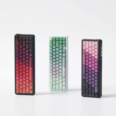 WK68 Full-Key Hot-Swappable Wireless Mechanical Tri-Mode (Wired/BT) USB-C Kailh PBT LED RGB New Black Pink Gradient Side