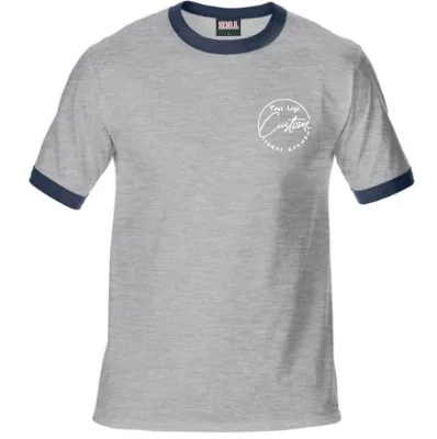 Wholesale 230 Grams 100% Cotton Blank Ringer T-Shirt Custom Ribbed Crew Collar Casual Regular Fit Men'S T-Shirt