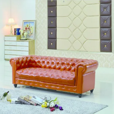 Three Seat Genuine Leather Square Modern Chesterfield Sofa