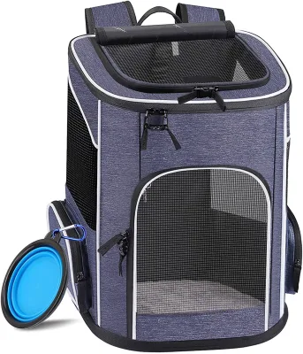 Blue Dog & Cat Foldable Pet Backpack Carrier with Zipper Closure Small Size for Travel-All Seasons Use