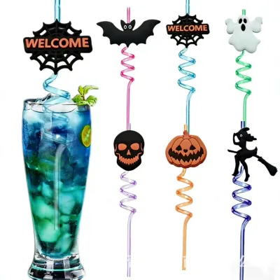New Halloween-themed Creative Spiral-shaped Decorative Soft-PET Straw Stickers Festive Parties Cross-border Wholesale Made