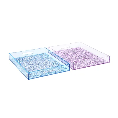 HOMESWEET Wholesale Home Hotel Acrylic Glitter Tray Rectangular Acrylic Storage Tray With Handle