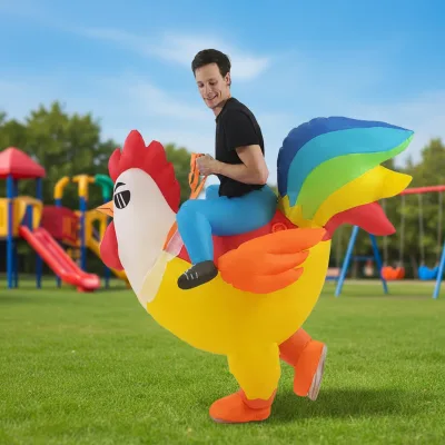 Unisex Inflatable Rooster Costume Adults Halloween Blow-Up Ride-On Chicken Mascot Easter Holidays Parties Kids' Size