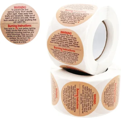 Round Safety Warning Labels for Candle Making Durable Paper Stickers with Strong Adhesive Safety Warning Labels for Candles