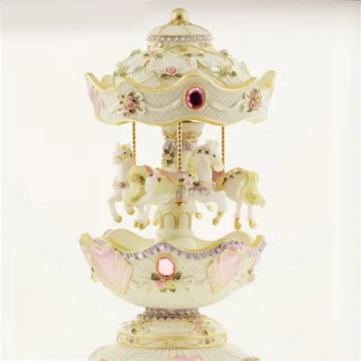 Double-Deck Light-Up Carousel Music Box Creative Luxury Home Decor Resin Craft Ornament