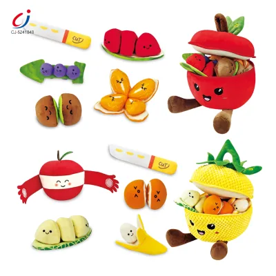 Chengji Kitchen Food Fruit Cutting Ware Toy Cartoon Pretend Play Sensory Simulation Cognition Burger Cake Plush Stuffed Food Toy