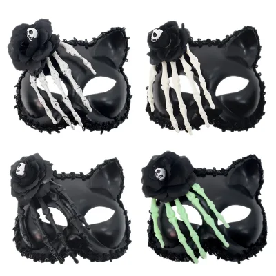 Halloween Animal Skull Half Mask With Skeleton Han Black Rose for Women's Scary Cosplay Outfits Cosplay Party