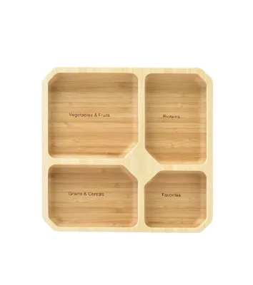 High Quality Sturdy Eco-friendly Polished Food Safe Bamboo Brown Square Healthy Separation Plates