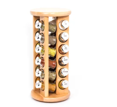 24 Jar Revolving Wooden Spice Rack, Herbs and Spices Rotating Wooden Spice Box