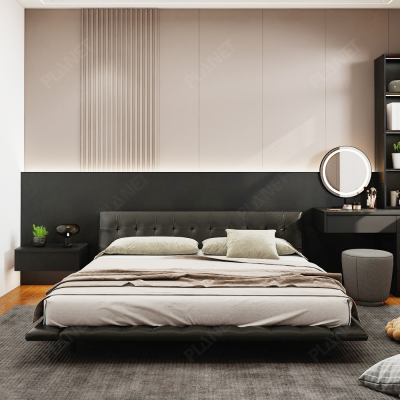 Modern Bedroom Furniture Home Furniture Bed Frame Up-holstered Fabric Panel Beds