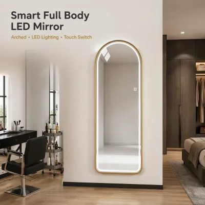 Smart Full Body Mirror Factory Wholesale LED Lighting Arched Aluminum Frame Wall Mounted Silver Finish Commercial