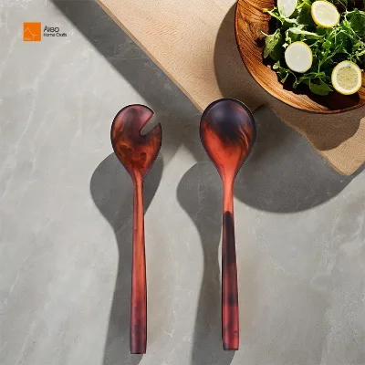High-End 13-Inch Salad Serving Spoon Modern Design Resin Brownish-Red Aqua Swirl Salad Mixer Reusable Kitchen Hotel Home Parties