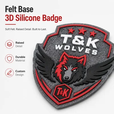 Custom Raised 3D Wolf Logo Hook Loop Sew on Iron on for Jacket Hat Silicone Felt Patch Garment Label