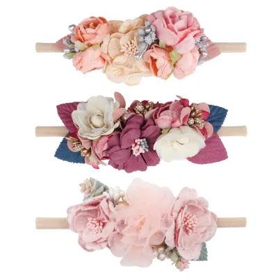 Baby Girls Floral Headbands Nylon Flowers Crown Hairbow Bands