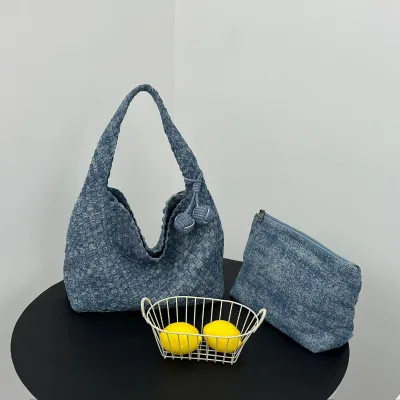 Casual Women's Waterproof Metallic Canvas Denim Crossbody Tote Bag Online Sale Fashionable Summer Bag Easy-to-Match Open Closure
