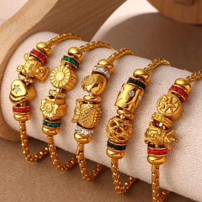 Hot Sale Europe and America Stainless Steel Decorative Beads Exquisite Vintage Style Everyday Versatile Women Bracelet Jewelry