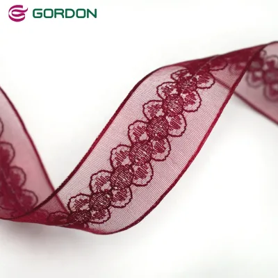 Gordon Ribbons Lace Sheer Ribbon Stock Color 100% Polyester Organza Ribbon for Shoes, Dolls, Sleeves,Children's Dresses