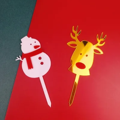 Christmas DIY Acrylic Cake Card Double-Layered Red Scarf Snowman and Red Nose Deer Cake Decorating Supplies