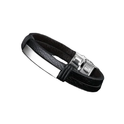 OEM Accept Fashion Simple Men's Bracelet Titanium Steel Men's Bracelet PU Men's Bracelet Pulseira Boy Gift