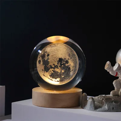 Aban Crystal 60mm 3D Laser Engraved Crystal Ball with Wooden LED Light Base for Christmas Love Theme