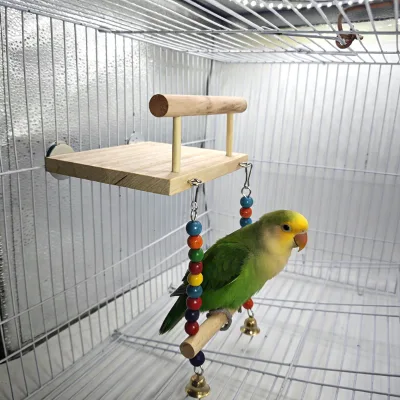 Wooden plank combination swing with colorful beads and bells, parrot perch toy, pet bird climbing entertainment toy
