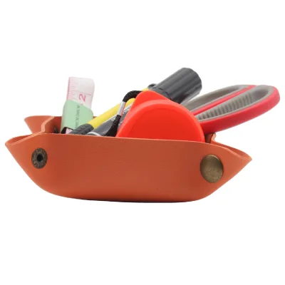 Orange Faux Leather Desktop Storage Tray Foldable Snap Fastener Organizer for Stationery Small Gadgets