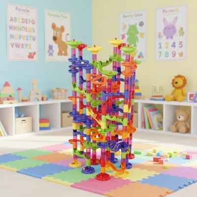 Plastic Marble Runs DIY Toy 219pcs Rolling Building Block Set STEM Educational Construction Toy for Ages 5-7