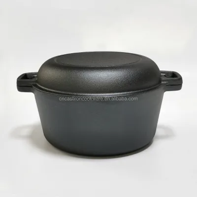2 in 1 Cast Iron Dutch Oven with Lid Pre-Seasoned 5 Quart Pot and 1.6 Quart Pan Camping Combo Cooker Set