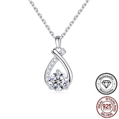 925 Sterling Silver Twist Design Moissanite Pendant Necklace D VVS1 Hypoallergenic Fine Jewelry Women Necklace for Wedding Gift