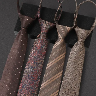 Trending Products 2026 champagne Striped Polyester Yarn Fabric Men's Necktie Formal Suit for Mens Arrow Zipper Ties for Men